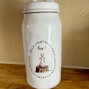 Rae Dunn White Bunny “Hop” Ceramic Artisan Jar 12”